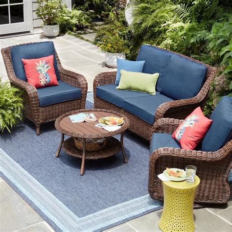A green endive finish complements your nature-inspired color scheme, while the CushionGuard fabric offers protection against color fading, spills and stains for lasting quality. . Hampton bay cushions patio